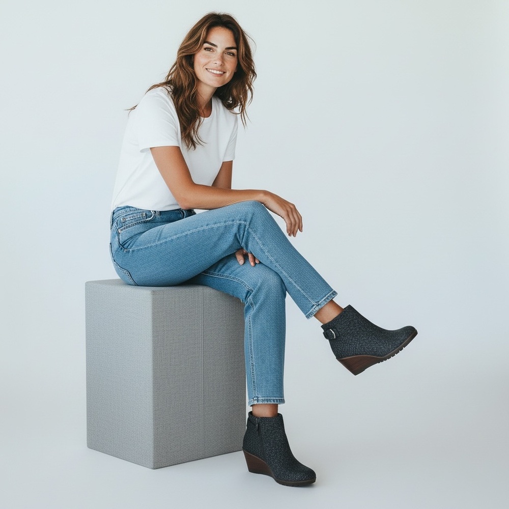 Dr. Scholls- “Noelle” Gray Felt Wedge Ankle Boots – Size 7 - 2.5” Wedge Heel S4